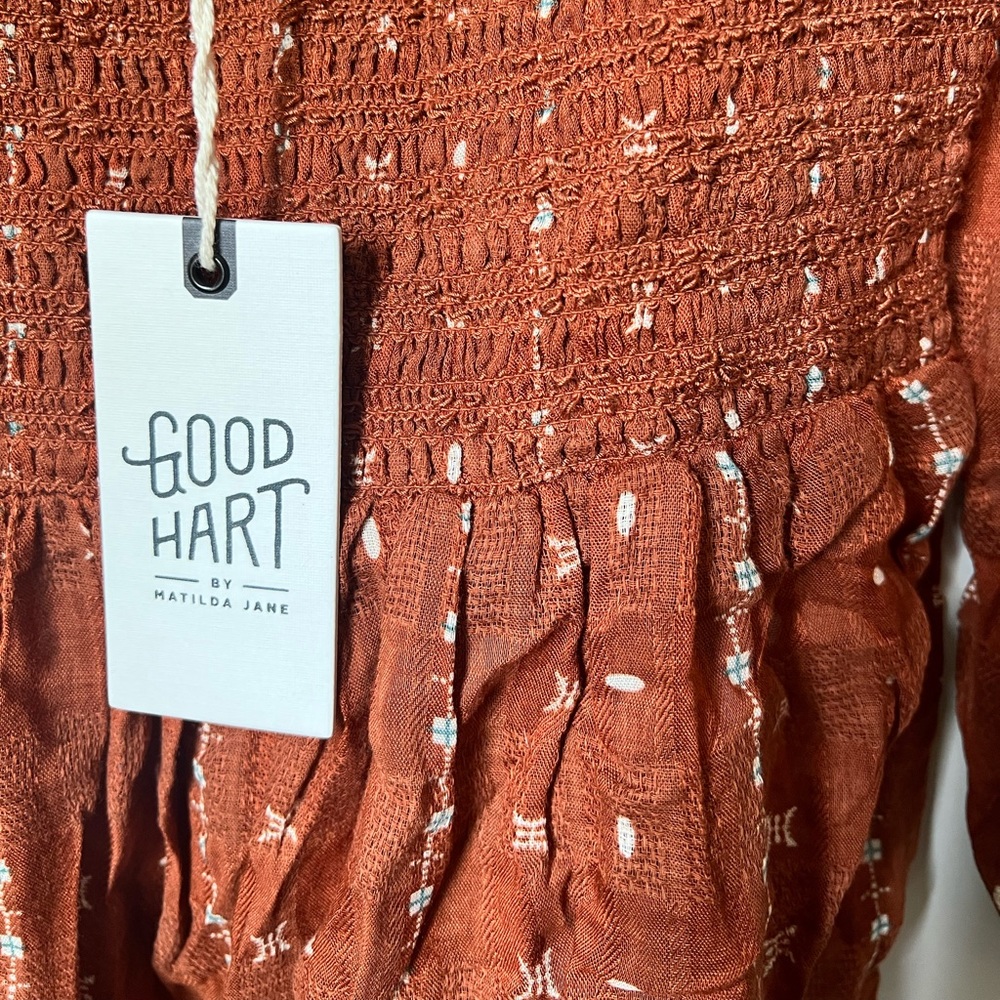 Good Hart by Matilda Jane NEW Smocked Peplum off the shoulder Top. Size Small - Picture 2 of 3